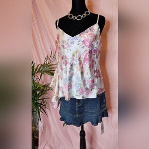Rita Ora x Primark Floral Ruffle Asymmetrical Cami Top Size Large